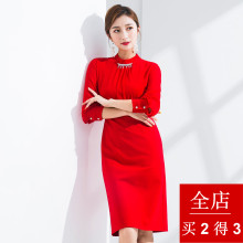 惊束职业OL褶皱连衣裙女长袖2018秋装新款收腰显瘦包臀裙大码女图片
