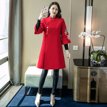 汉服女冬装大衣2018新款中国风红色改良旗袍中式民族风唐装连衣裙图片