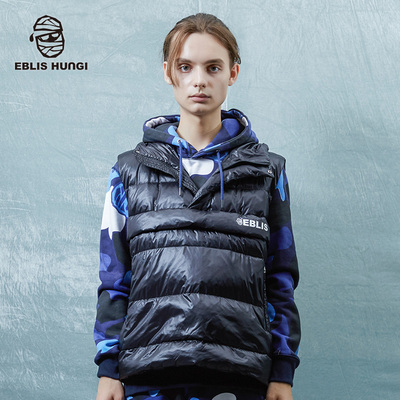Eblishungi木乃伊设计新款男款冬装休闲羽绒背心防寒服潮