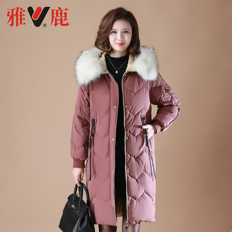 雅鹿中老年羽绒服女时尚气质中年辣妈妈冬装外套中长款毛领棉服厚商品大图