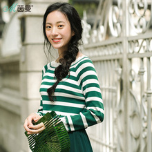 茵曼旗舰店2018秋装新款女装条纹衫小清新甜美长袖毛衣打底针织衫图片