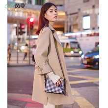 茵曼旗舰店2018秋冬装新款女装毛呢外套羊毛呢子宽松中长款呢大衣图片