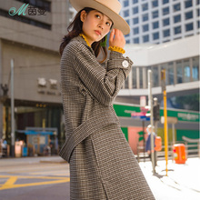 茵曼旗舰店2018秋冬装新款女装格子羊毛呢大衣双面呢外套女中长款图片