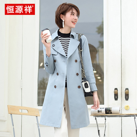 恒源祥风衣女中长款春秋2018新款小个子韩版修身矮个子chic外套潮商品大图