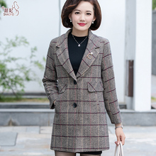 中年女装秋装韩版毛呢外套妈妈秋季中老年女中长款西装领呢子大衣图片