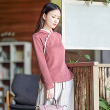 伶俐柠檬21226复古文艺范女装原创自制中国风长袖衬衫针织秋款图片