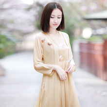 伶俐柠檬11006中国风女装民族风手绘中长款连衣裙两件文艺范图片