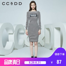 CCDD冬季新款时尚高腰修身显瘦条纹字母印花中长款T恤女图片