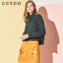 CCDD2018冬装新品专柜正品时尚韩版甜美高领毛衣女长袖白色针织衫图片