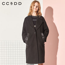 CCDD2018冬装新品专柜正品时尚修身西装领深色长款保暖毛呢大衣图片