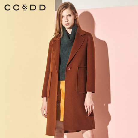 CCDD2018冬装新品专柜正品时尚修身西装领中长款毛呢大衣女外套商品大图