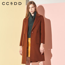 CCDD2018冬装新品专柜正品时尚修身西装领中长款毛呢大衣女外套图片
