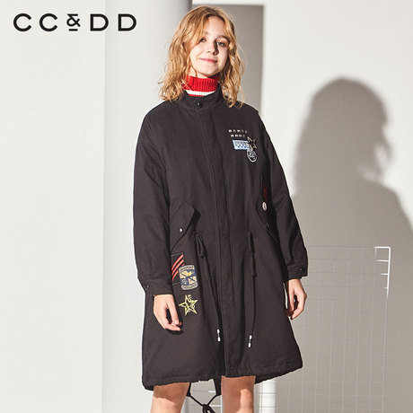 CCDD2018冬装新品专柜正品时尚宽松深色立领长款羽绒服女舒适外套商品大图