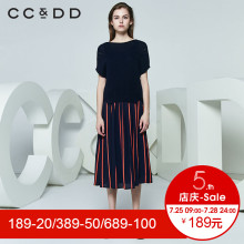CCDD2018春装新品专柜正品时尚两件套圆领针织衫条纹无袖连衣裙女图片