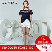 CCDD2018夏装新品专柜正品民族风绣花一字领短袖衬衫女直筒上衣潮图片