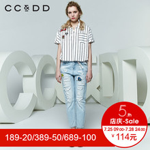 CCDD2018夏装新品专柜正品时尚韩版短款直筒条纹短袖衬衫女上衣图片