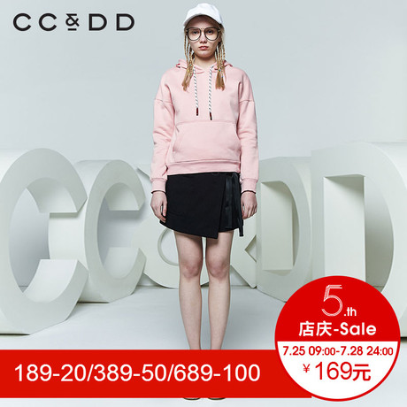 CCDD2018春装新品专柜正品粉色减龄落肩长袖连帽卫衣女韩版上衣潮商品大图