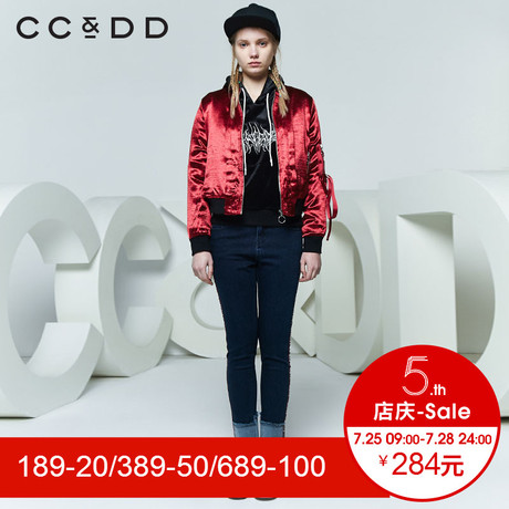 CCDD2018春装新品专柜正品时尚街头短款飞行员夹克棉服女刺绣外套商品大图