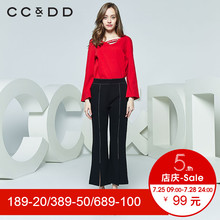 CCDD2018秋装新品专柜正品时尚字母V领纯色长袖T恤女休闲上衣潮图片