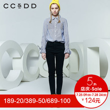 CCDD2018春装新品专柜正品韩版直筒条纹蝴蝶结系带长袖衬衫女上衣图片