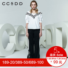 CCDD2018夏装新品专柜正品时尚休闲荷叶边V领直筒短袖衬衫女上衣图片