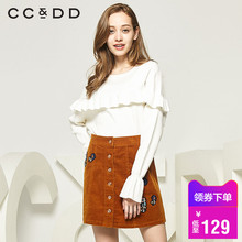 CCDD2018秋装新品专柜正品时尚修身显瘦白色毛针织衫女甜美上衣图片