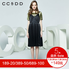 CCDD2018夏装新品专柜正品时尚睡衣外穿V领吊带无袖连衣百褶裙女图片