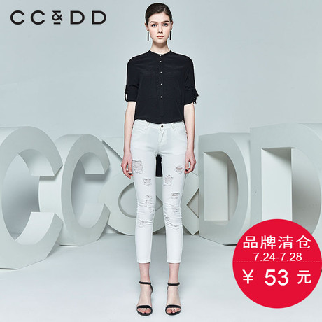 CCDD夏装新品专柜正品时尚复古女中长款圆领套头中袖衬衫黑色商品大图