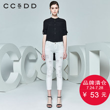 CCDD夏装新品专柜正品时尚复古女中长款圆领套头中袖衬衫黑色图片