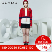 CCDD2018春装新品专柜正品时尚休闲拼色连帽针织衫女套头毛衫上衣图片