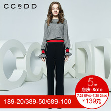 CCDD2018秋装新品专柜正品时尚修身亮丝套头毛针织衫女长袖上衣图片