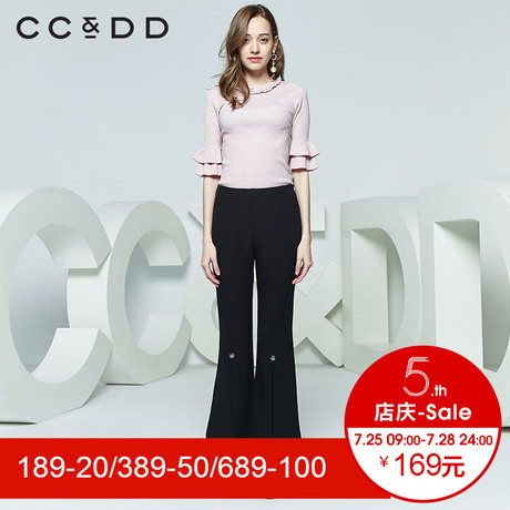 CCDD2018秋装新品专柜正品韩版修身圆领套头短袖针织衫女纯色毛衫商品大图