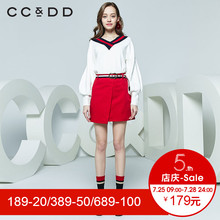 CCDD2018秋装新品专柜正品时尚宽松白色V领套头长袖针织衫女上衣图片
