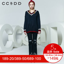 CCDD2018春装新品专柜正品时尚个性破洞V领长袖针织衫女套头毛衫图片