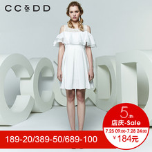 CCDD2018夏装新品专柜正品气质荷叶边高腰圆领无袖连衣裙女百褶裙图片