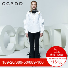 CCDD2018春装新品专柜正品时尚一字领绑带花边白色长袖衬衫女上衣图片