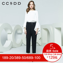 CCDD2018秋装新品专柜正品时尚韩版圆领白色长袖衬衫女直筒上衣图片