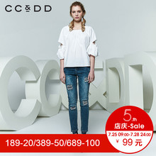 CCDD2018夏装新品专柜正品宽松圆领喇叭短袖衬衫女白色套头上衣潮图片