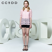 CCDD2018夏装新品专柜正品吊带一字领蕾丝短袖T恤女两件套上衣图片