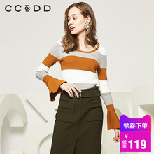 CCDD2018秋装新品专柜正品时尚韩版圆领套头针织衫女长袖上衣潮图片