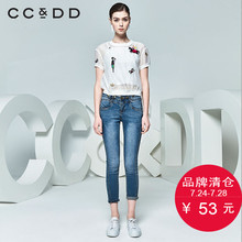CCDD夏装新品专柜正品时尚休闲女圆领网纱绣花短袖休闲衬衫白图片