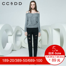 CCDD2018春装新品专柜正品性感一字领吊带长袖T恤女打底衫上衣图片