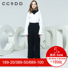CCDD2018秋装新品专柜正品气质时尚白色V领宽松长袖衬衫套头上衣图片