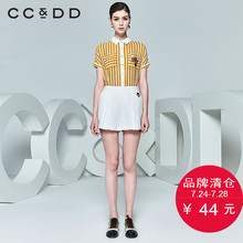 CCDD夏装新品专柜正品时尚复古女直筒条纹印花雪纺短袖衬图片