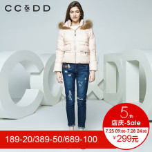 CCDD冬装新品专柜正品时尚韩版直筒连帽毛领羽绒服女短款外套图片