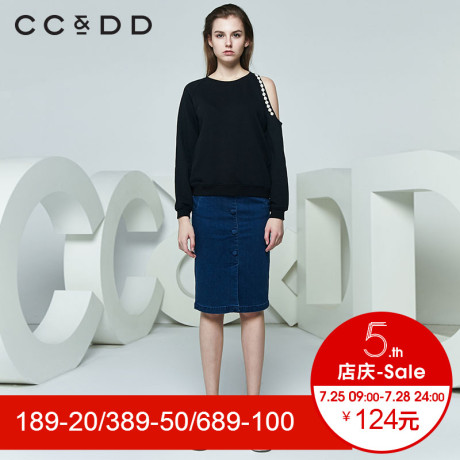 CCDD2018春装新品专柜正品时尚气质长袖圆领衫女露肩卫衣套头衫商品大图