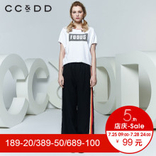 CCDD2018夏装新品专柜正品时尚个性宽松露背字母圆领短袖T恤女潮图片