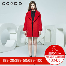 CCDD冬装新品专柜正品时尚西装领大口袋中长款长袖大衣女图片