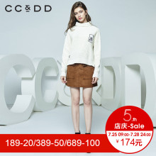 CCDD冬装新品专柜正品时尚翻领贴布绣长袖毛针织衫女白色图片