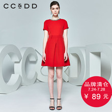 CCDD夏装新品专柜正品时尚气质女薄款钉珠圆领收腰短袖连衣裙图片